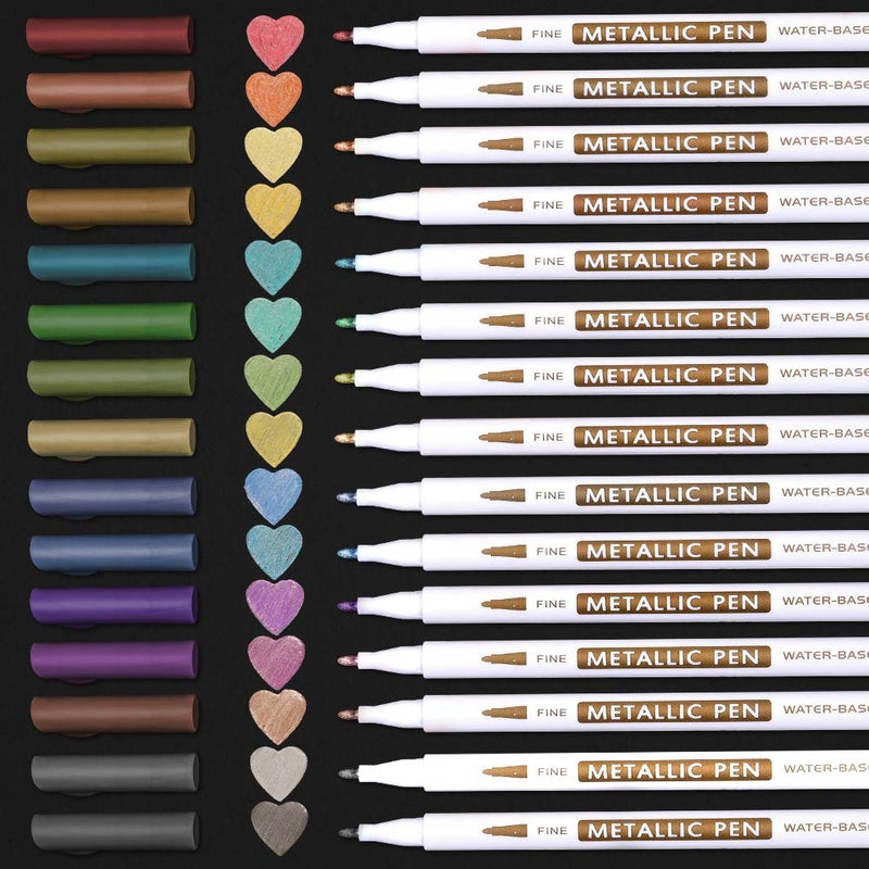 Lelix Metallic Brush Markers and Metallic Brush Tip Pen Set - 15 Colours - Image 2